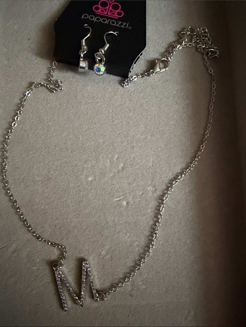 Paparazzi Silver Crystal M Initial Necklace - Sparkling Silver